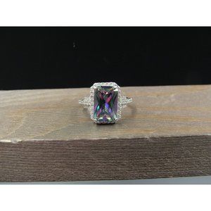 Size 6.5 Sterling Silver Purple & Clear Gem Cubic Zirconia Band Ring